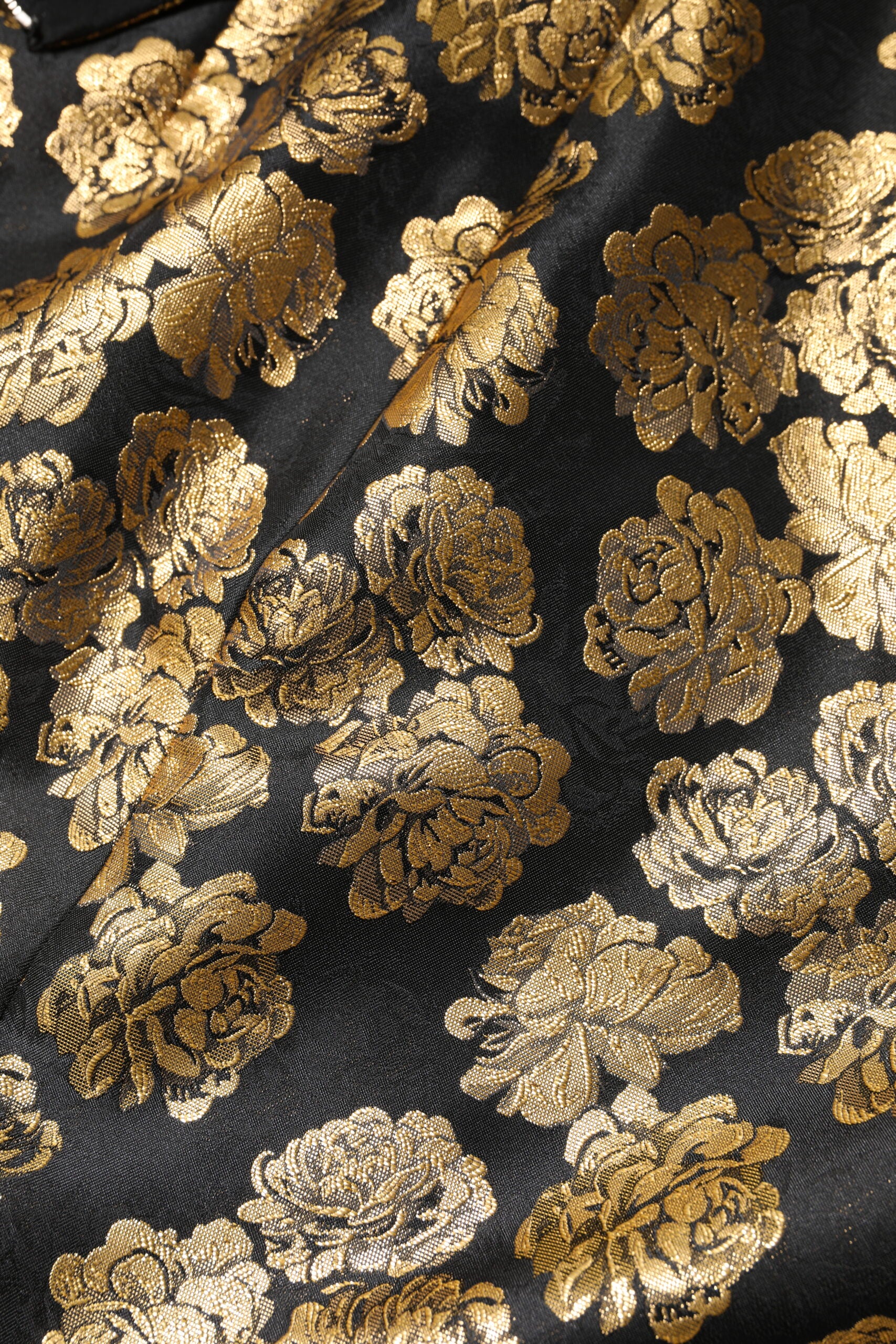 Black Gold Floral Print Jacquard Mini Skirt