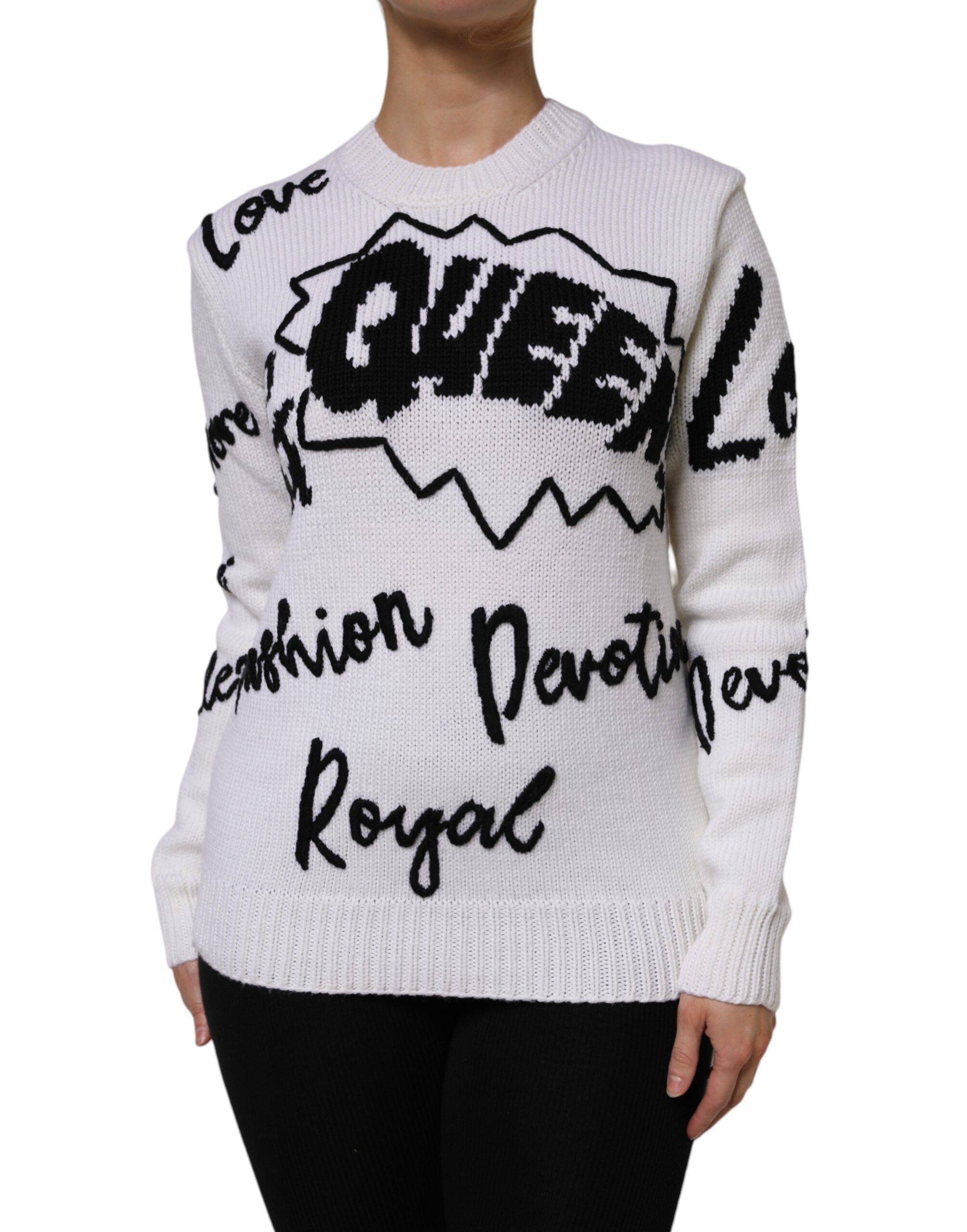 Weißer Pullover mit Rundhalsausschnitt aus Strick