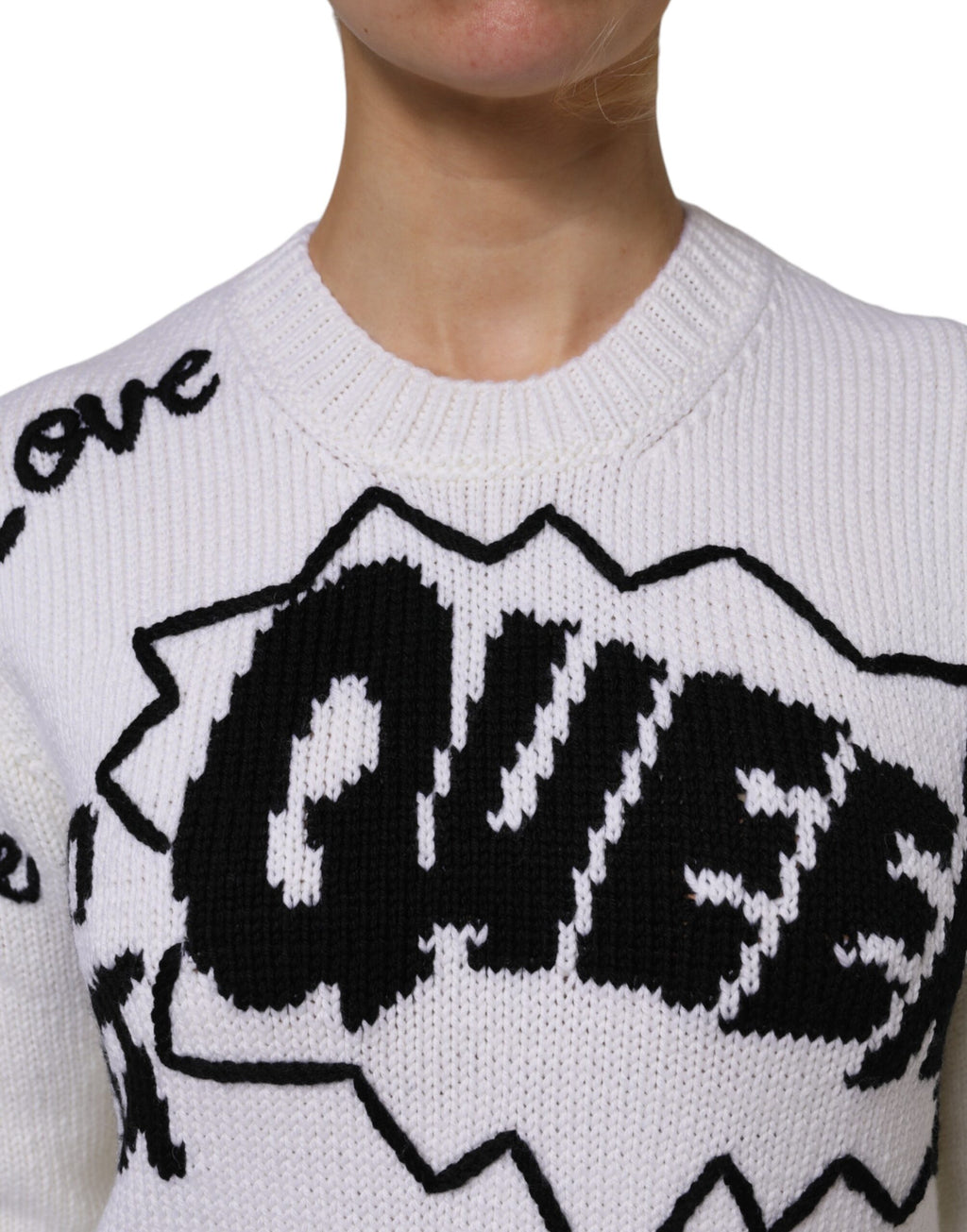 Weißer Pullover mit Rundhalsausschnitt aus Strick