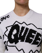 Weißer Pullover mit Rundhalsausschnitt aus Strick