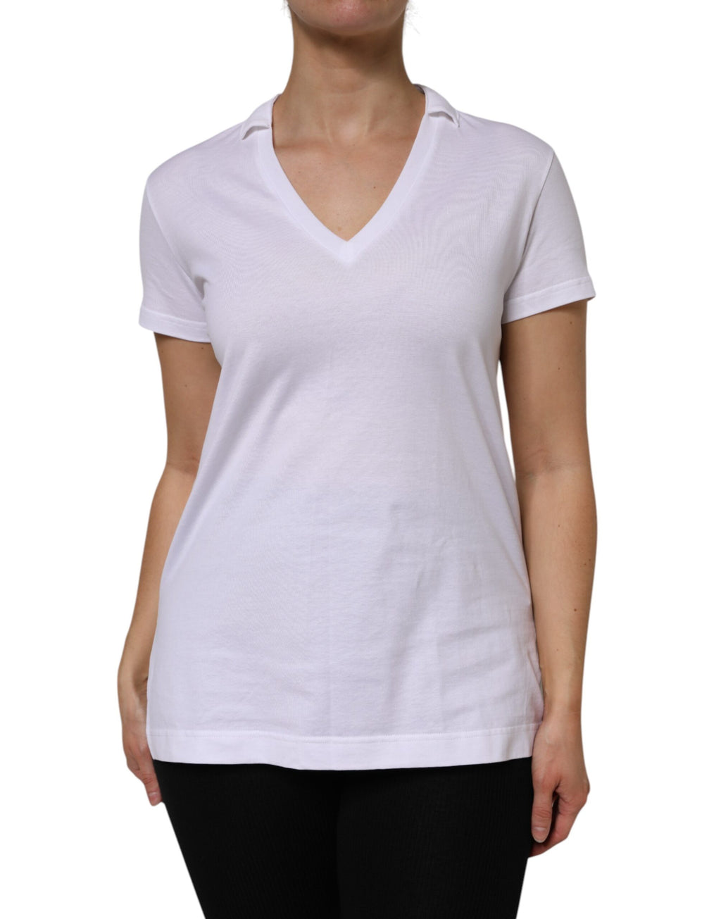 Weißes kurzärmliges V-Neck T-Shirt aus Baumwolle