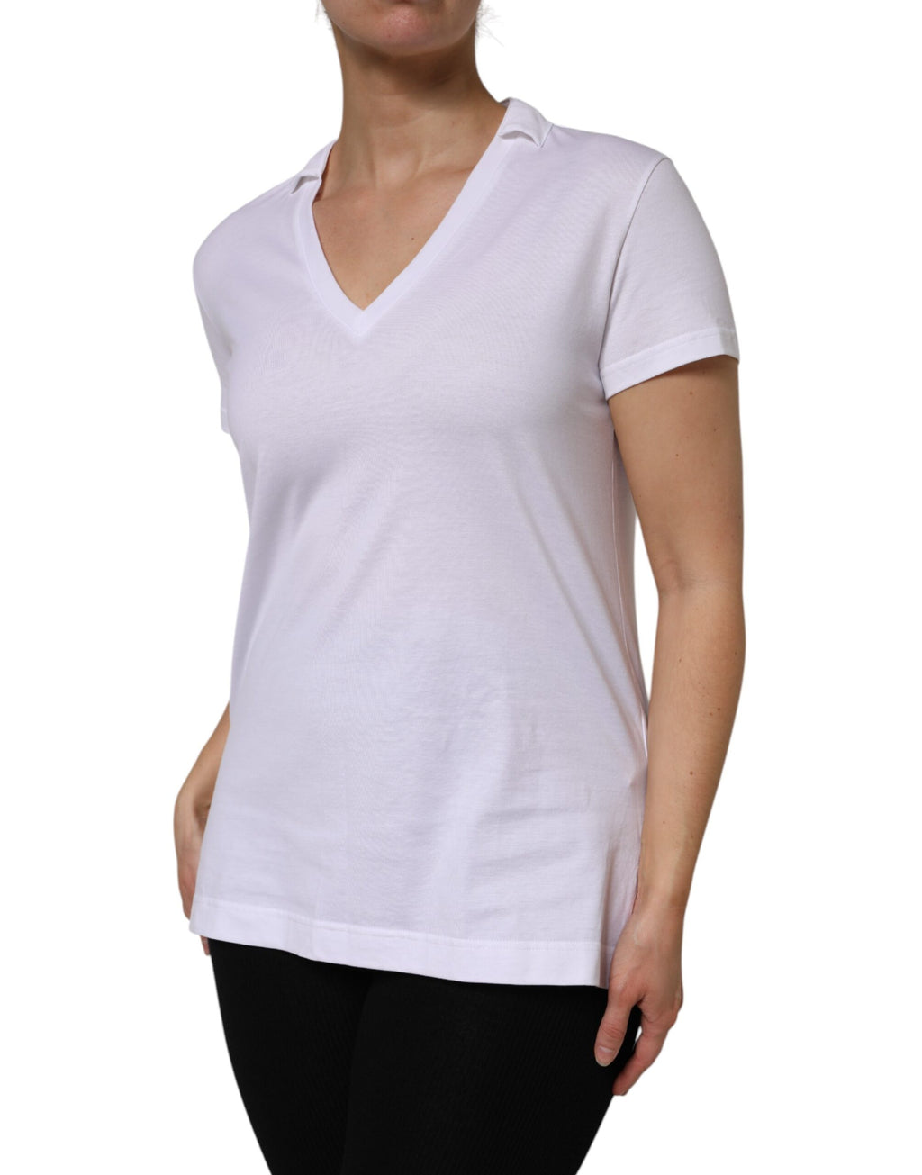 Weißes kurzärmliges V-Neck T-Shirt aus Baumwolle