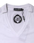 Weißes kurzärmliges V-Neck T-Shirt aus Baumwolle
