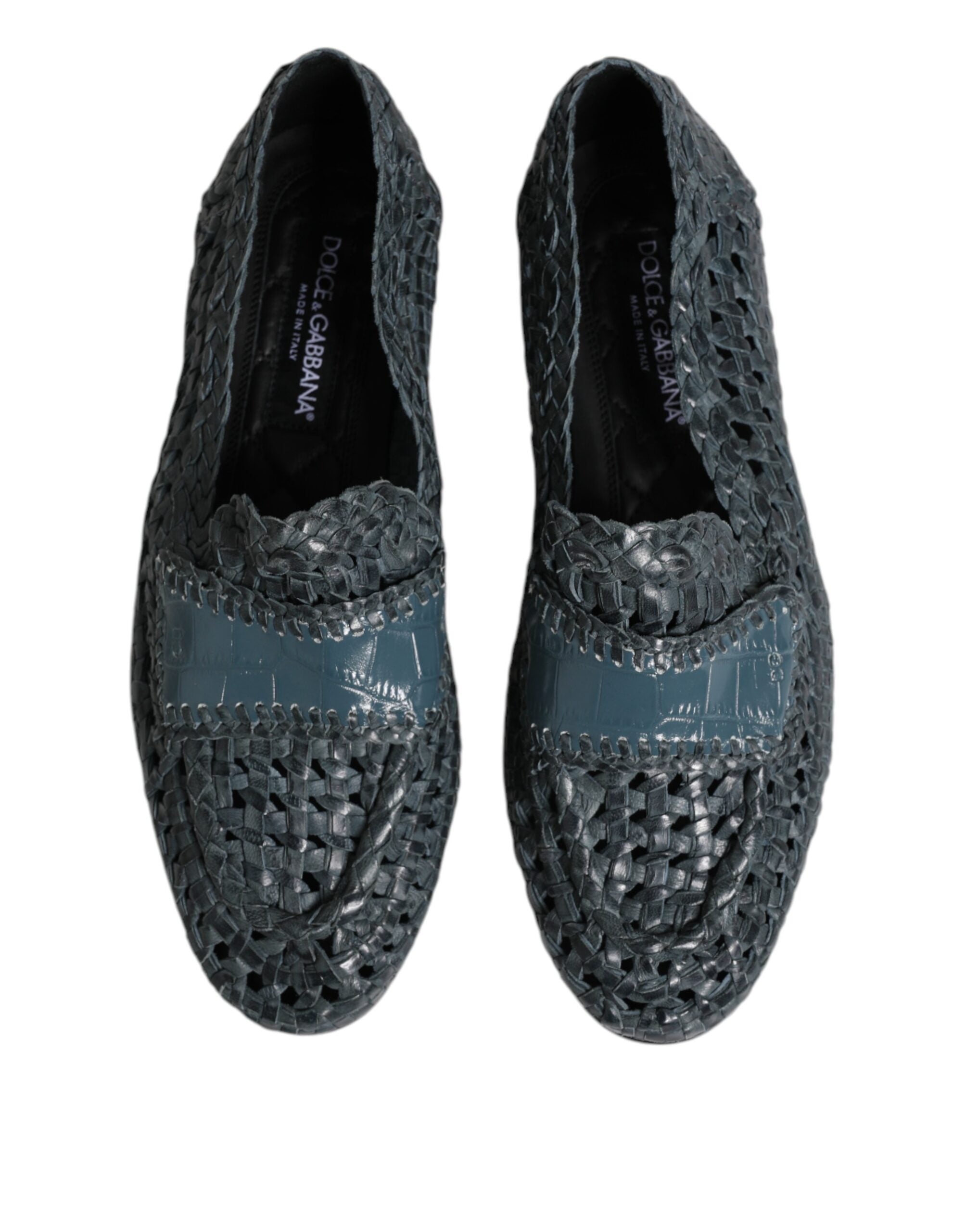 Mocassini da uomo in pelle intrecciata blu