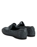 Blue Woven Leather Slip On Loafers Shoes