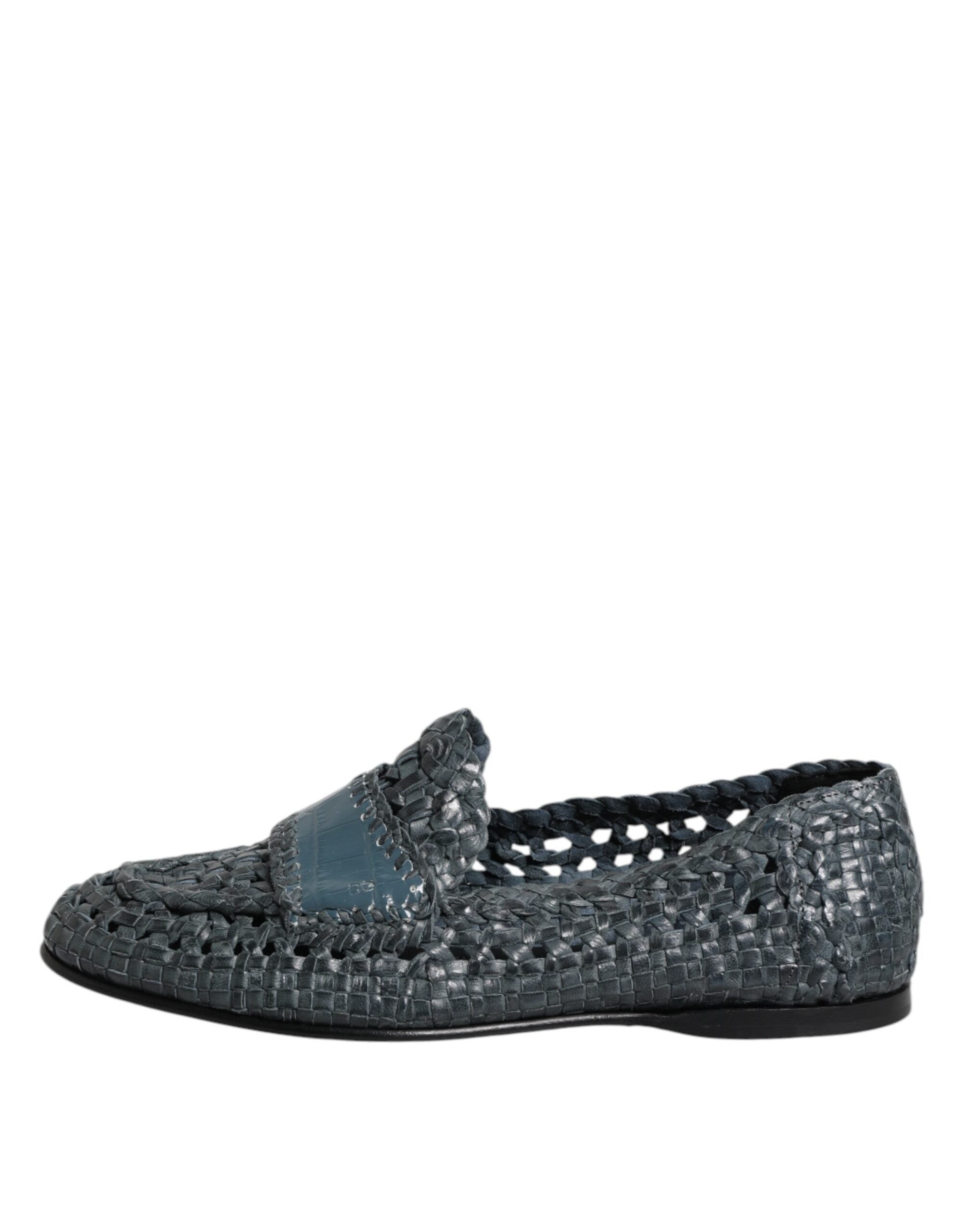 Mocassini da uomo in pelle intrecciata blu