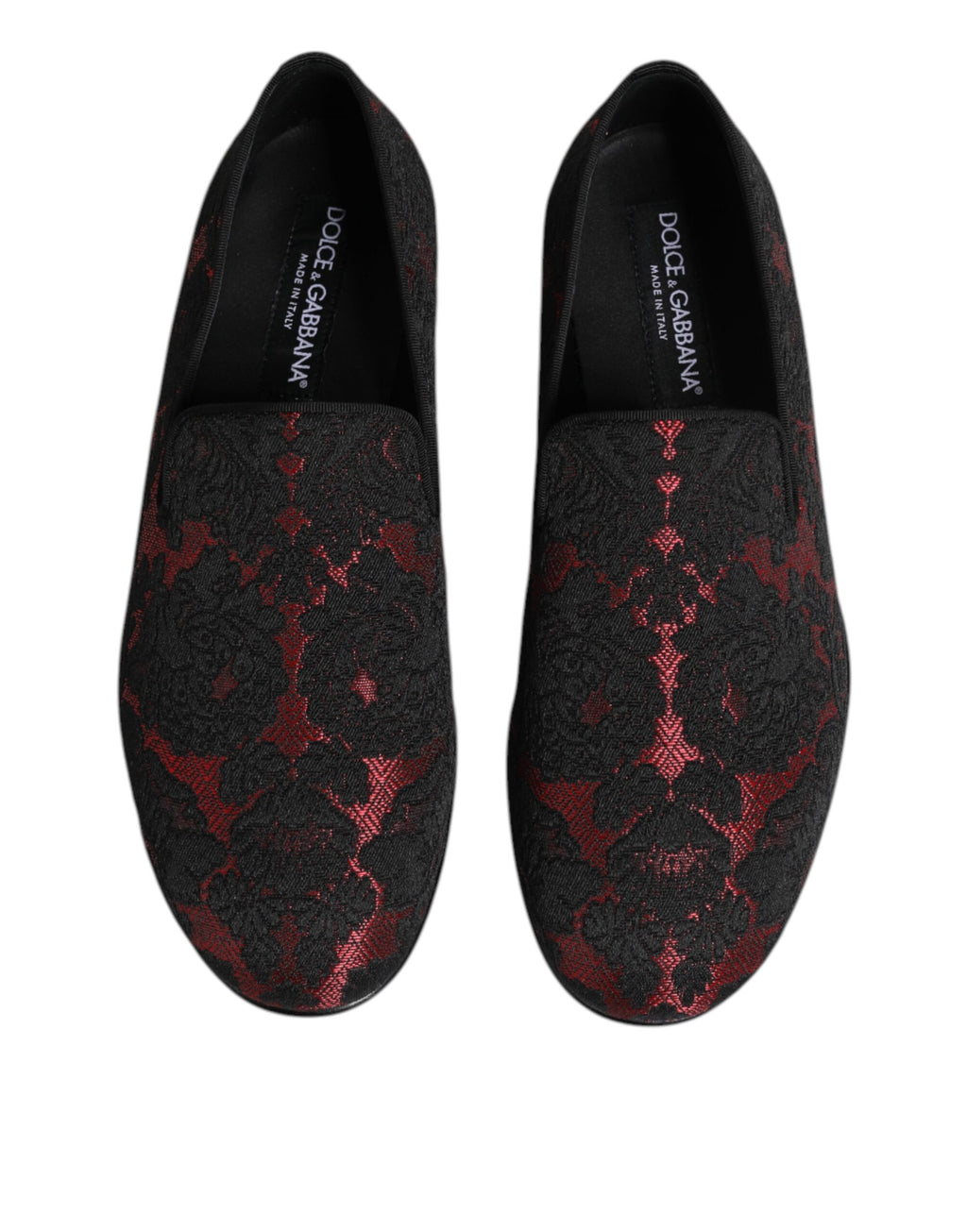 Scarpe Mocassini Slip On Jacquard Rosso Nero