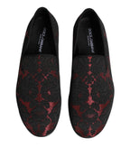 Scarpe Mocassini Slip On Jacquard Rosso Nero