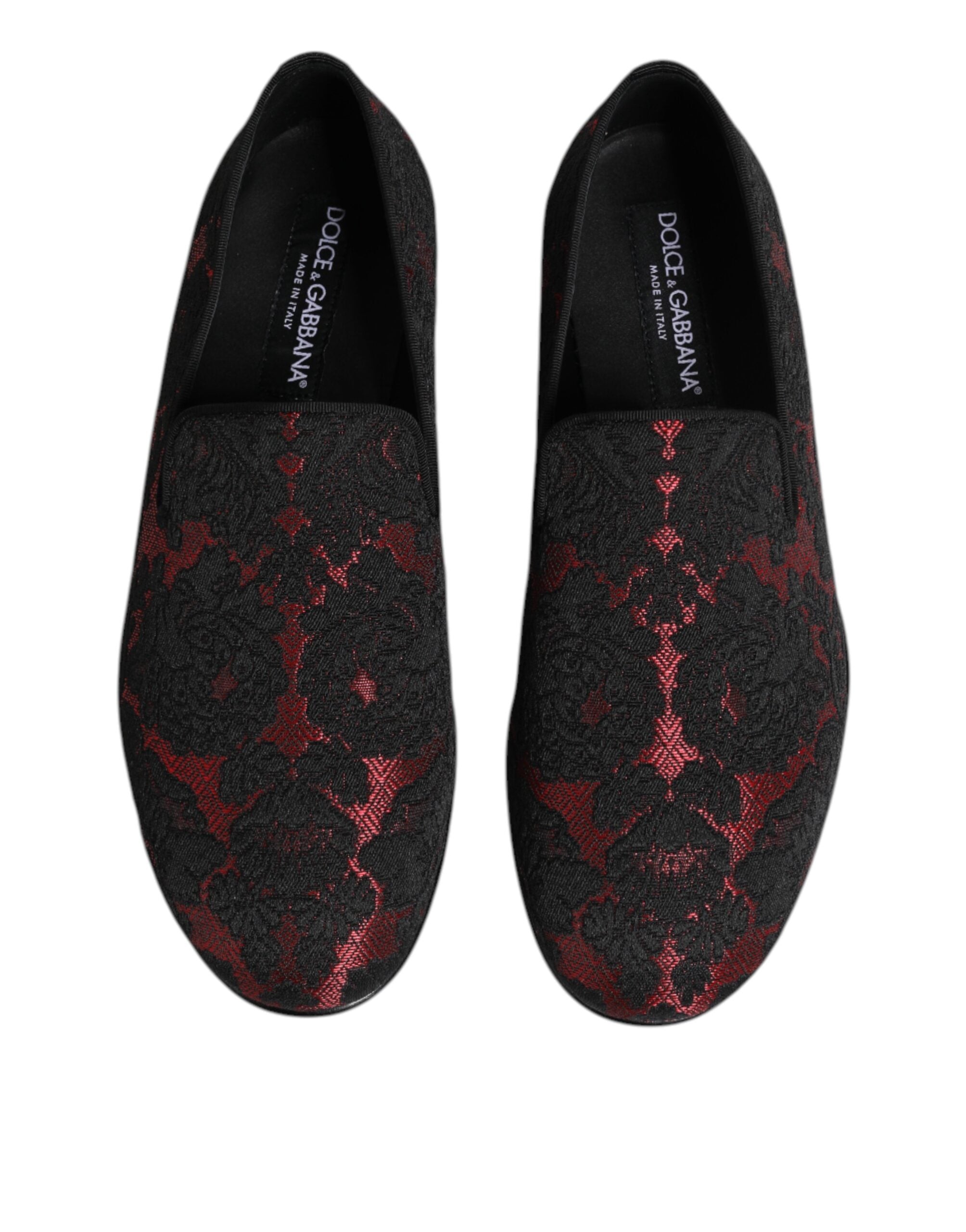 Scarpe Mocassini Slip On Jacquard Rosso Nero