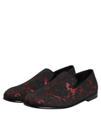 Scarpe Mocassini Slip On Jacquard Rosso Nero
