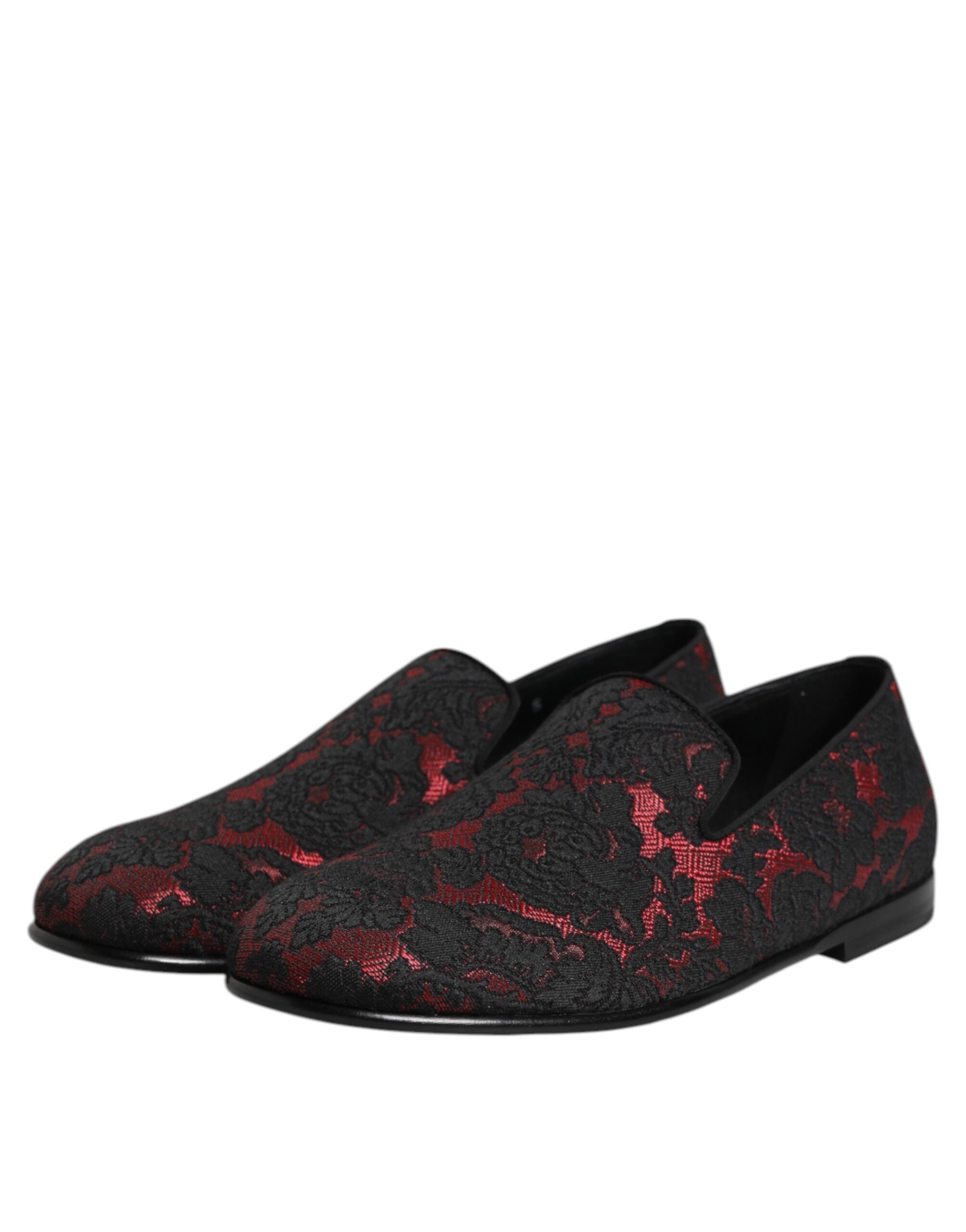 Scarpe Mocassini Slip On Jacquard Rosso Nero