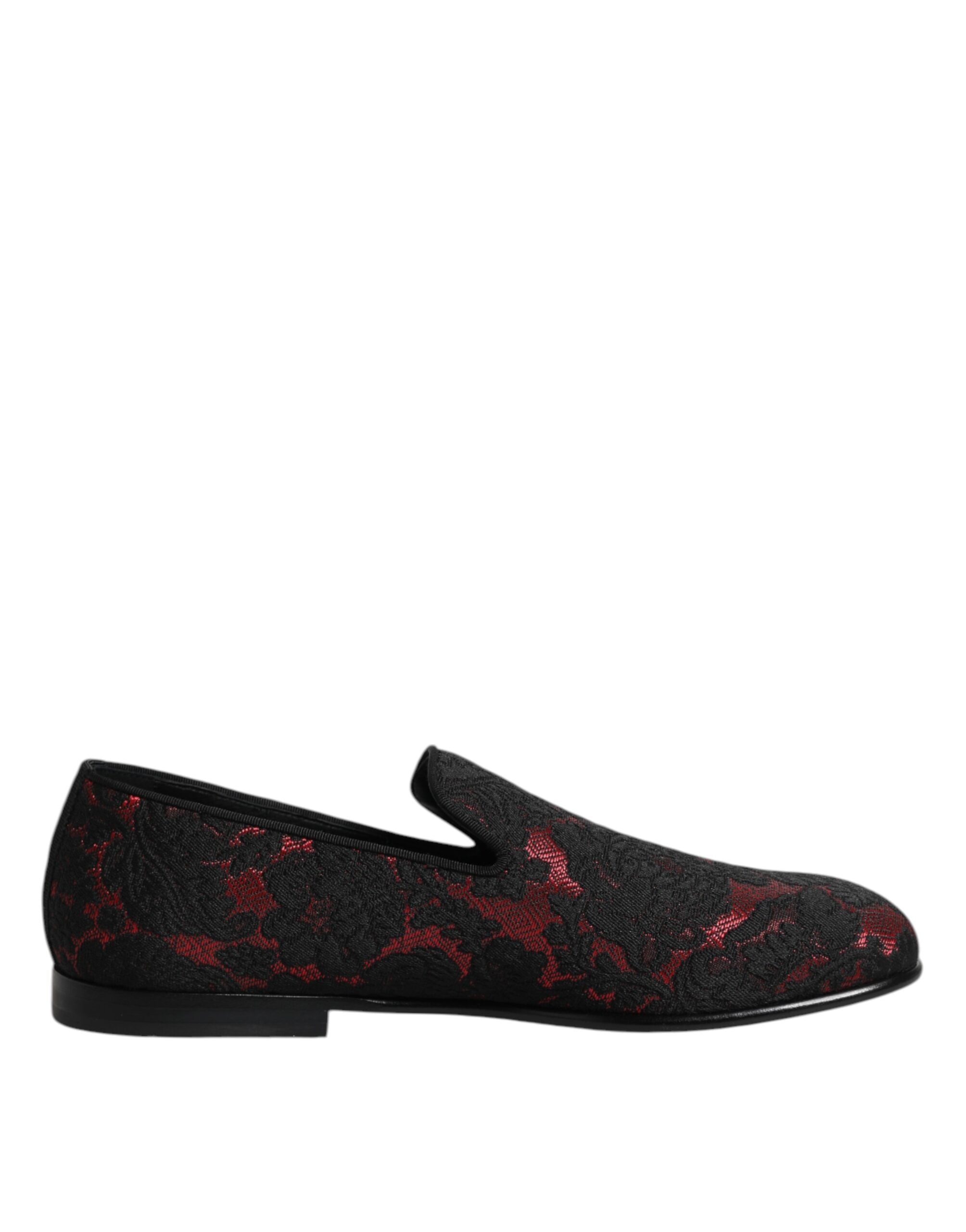 Scarpe Mocassini Slip On Jacquard Rosso Nero
