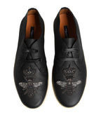 Black Leather Bee Crown Low Top Sneakers Shoes