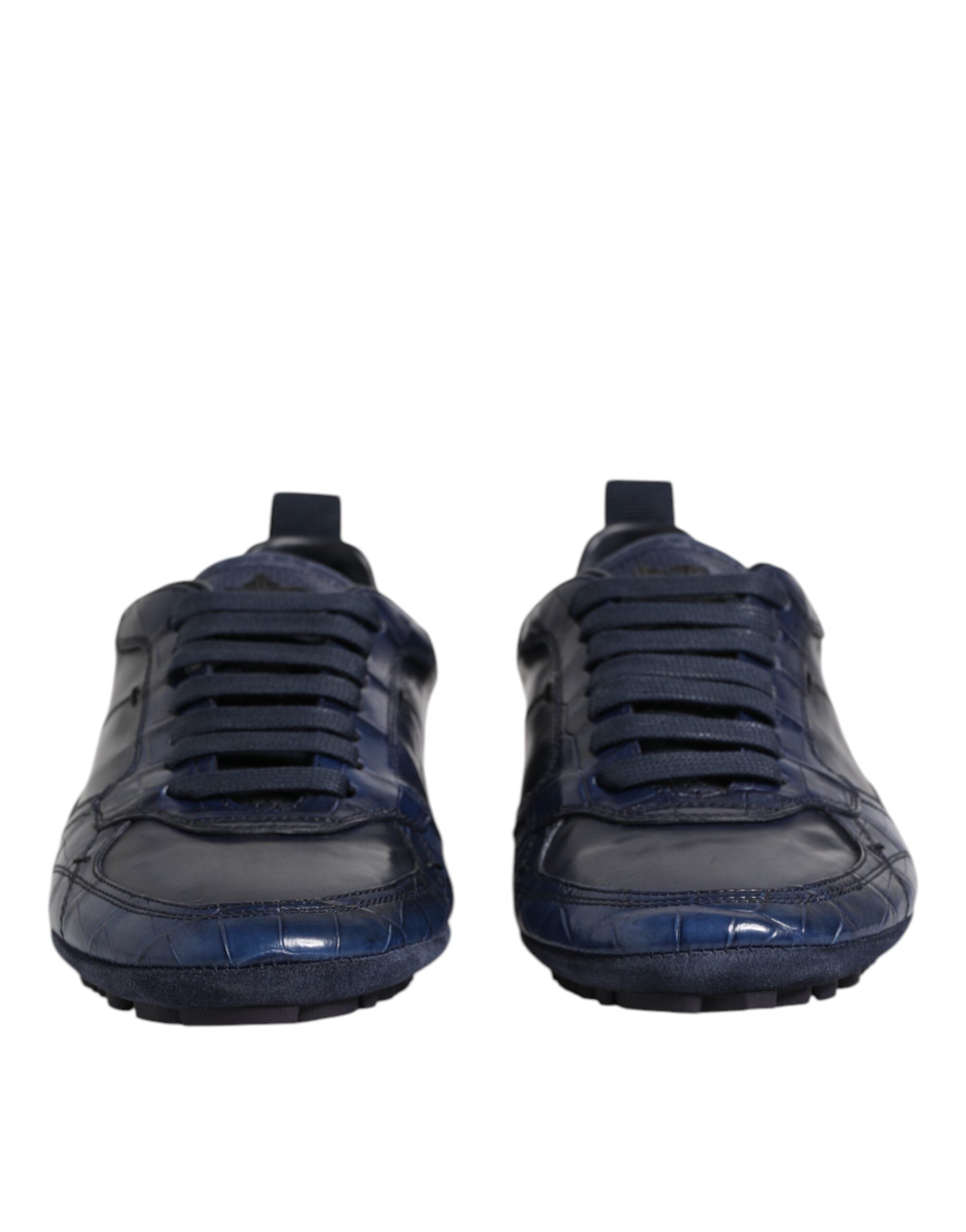 Dunkelblaue Herren-Sneakers aus Leder mit niedrigem Schaft