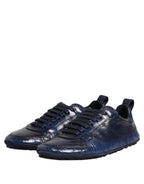 Dunkelblaue Herren-Sneakers aus Leder mit niedrigem Schaft