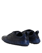 Dunkelblaue Herren-Sneakers aus Leder mit niedrigem Schaft