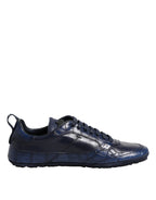 Dunkelblaue Herren-Sneakers aus Leder mit niedrigem Schaft