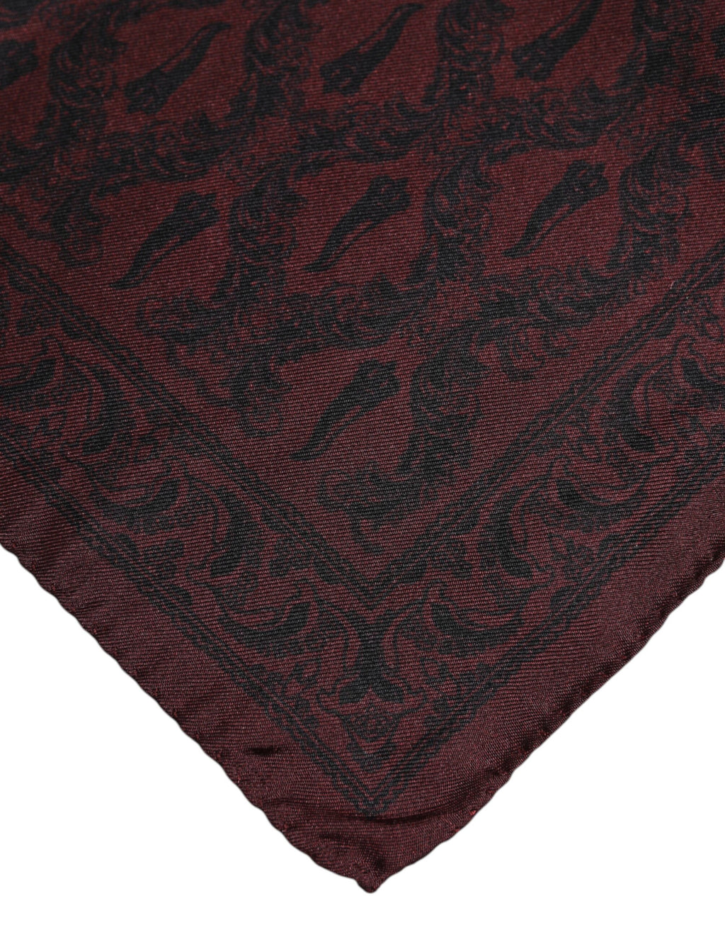 Maroon Schwarz Bedruckter Quadratischer Herren Foulard Schal