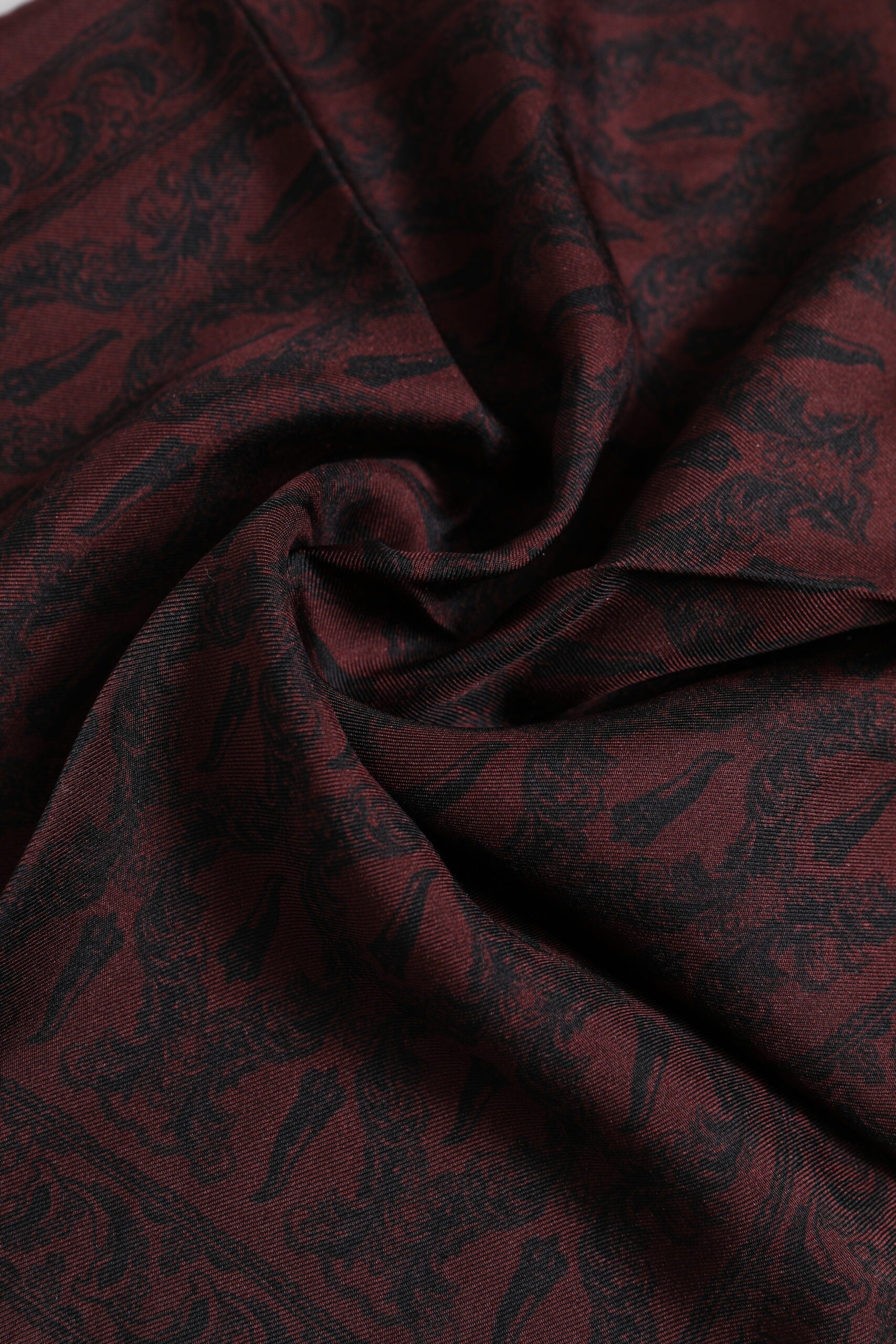 Maroon Schwarz Bedruckter Quadratischer Herren Foulard Schal