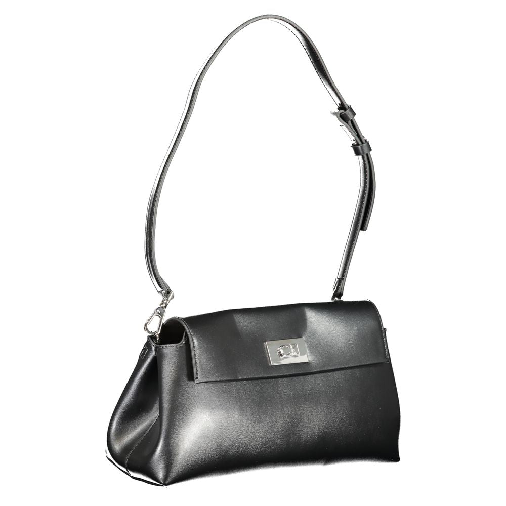 Black Polyurethane Women's Shoulder Bag