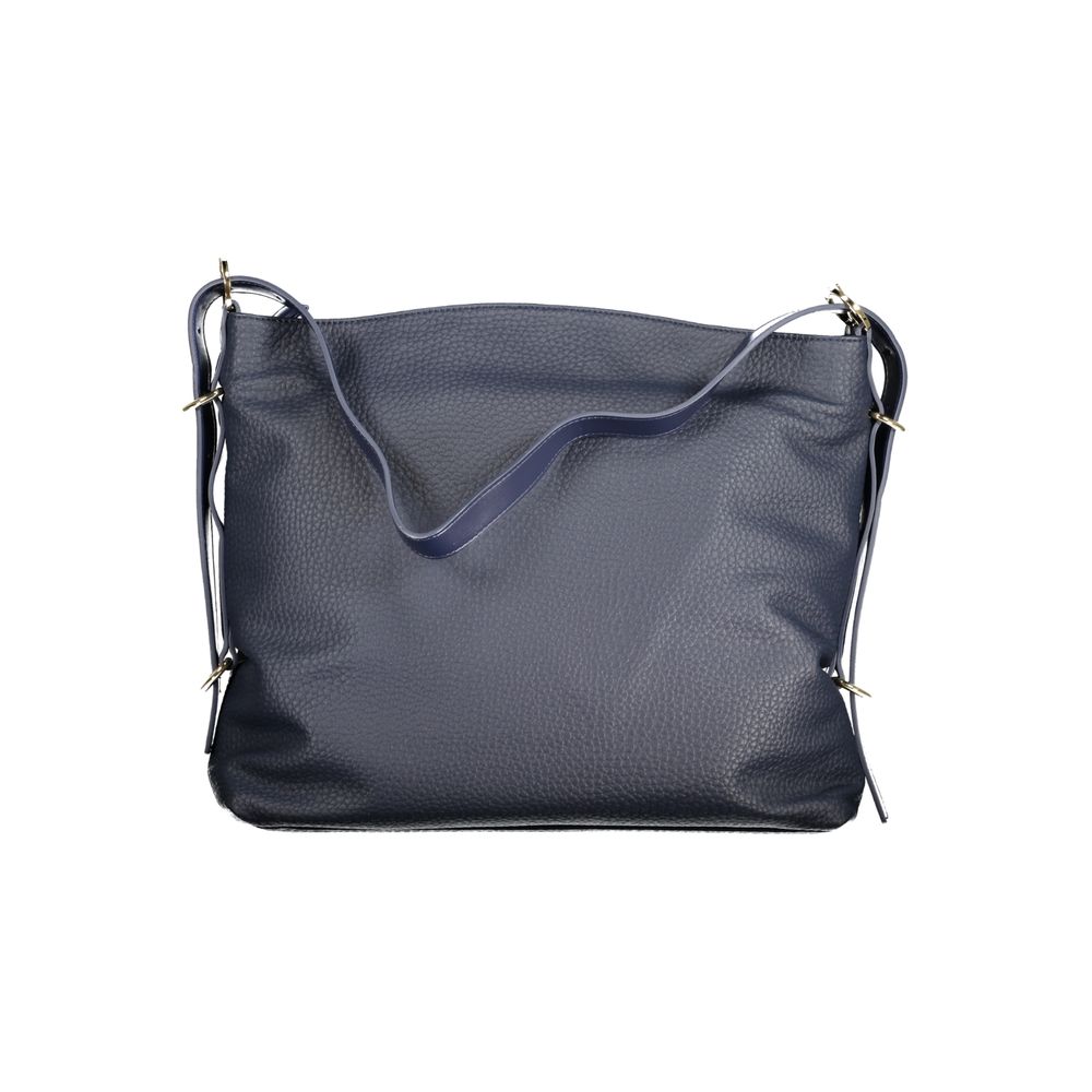 Blue Polyurethane Women's Bag with Shoulder Handle