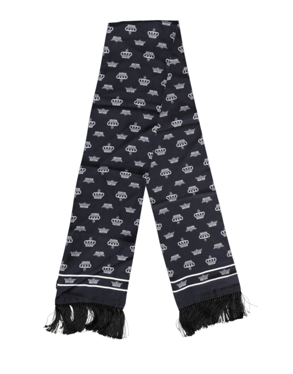 Black Silk Crown Fringed Men's Foulard Scarf