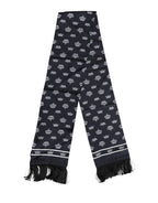 Black Silk Crown Fringed Men's Foulard Scarf