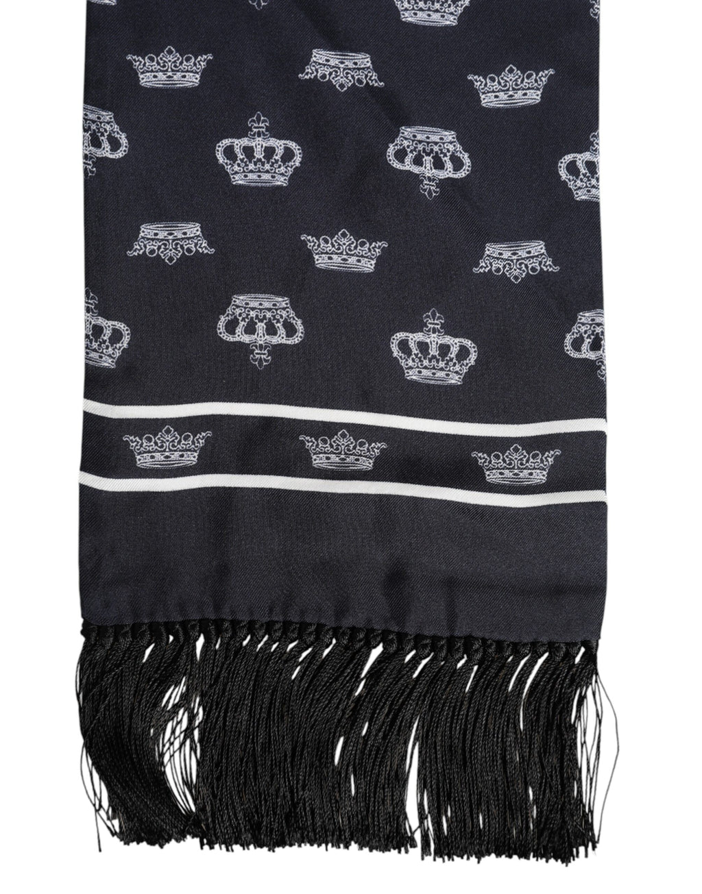Black Silk Crown Fringed Men's Foulard Scarf