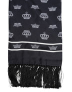 Black Silk Crown Fringed Men's Foulard Scarf