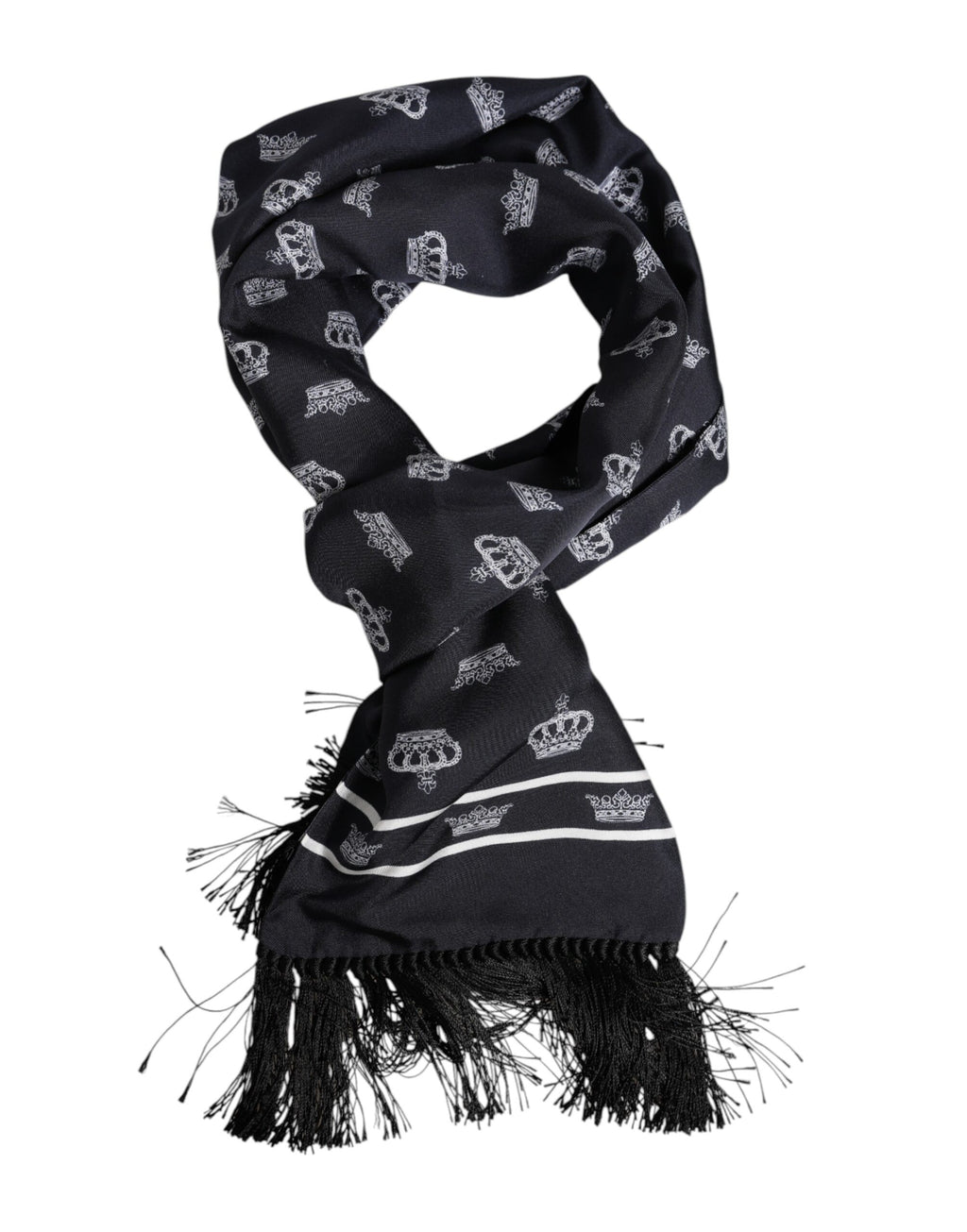 Black Silk Crown Fringed Men's Foulard Scarf