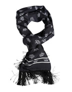 Black Silk Crown Fringed Men's Foulard Scarf