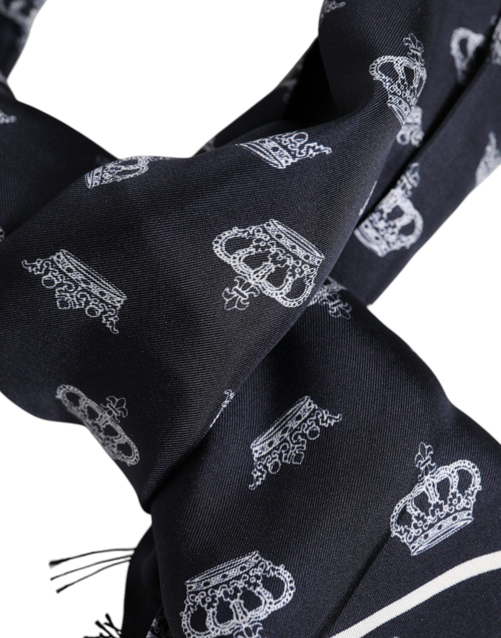 Black Silk Crown Fringed Men's Foulard Scarf