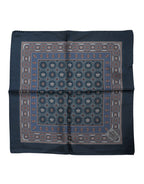 Blau bedrucktes quadratisches Seidenfoulard für Herren