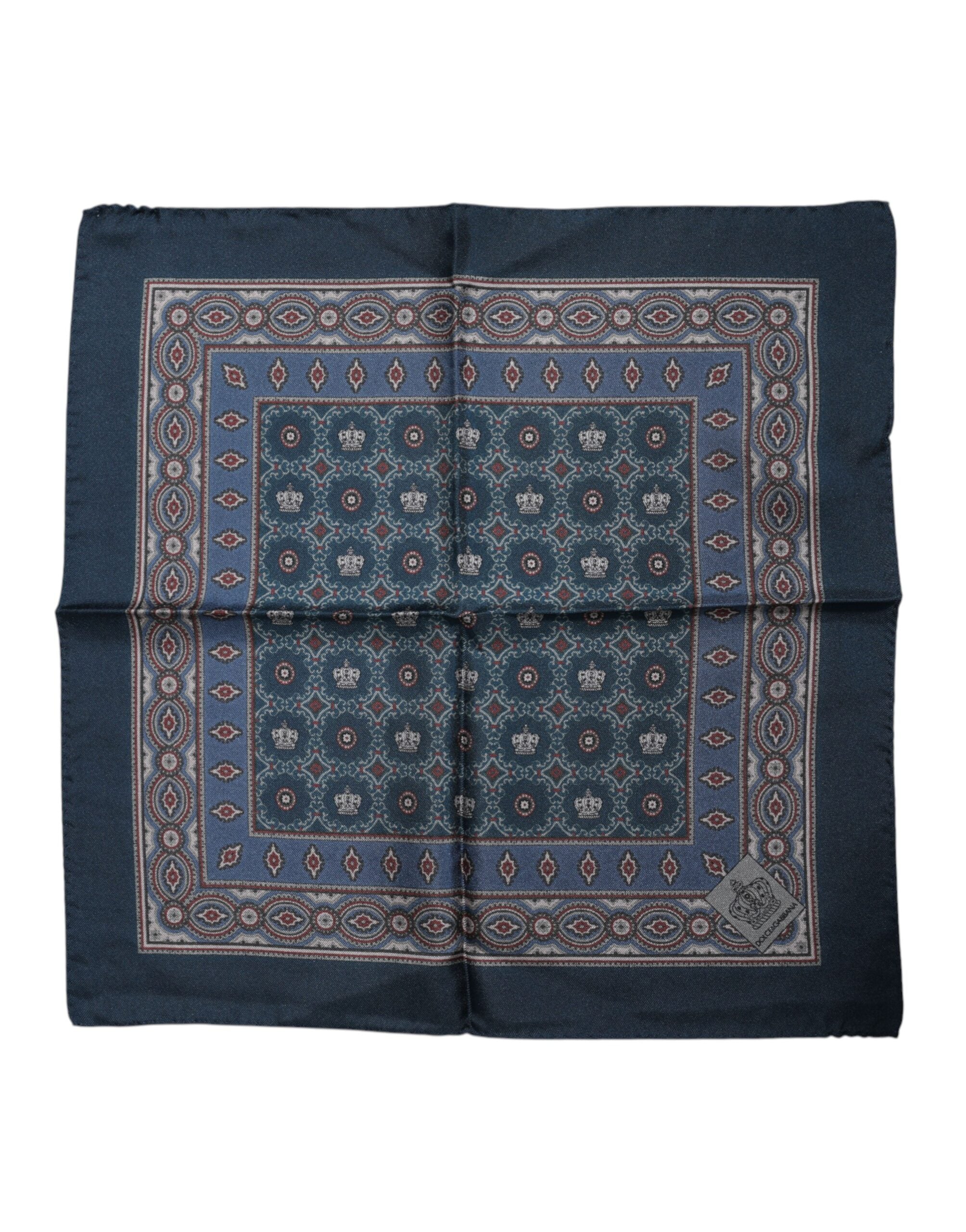 Blau bedrucktes quadratisches Seidenfoulard für Herren