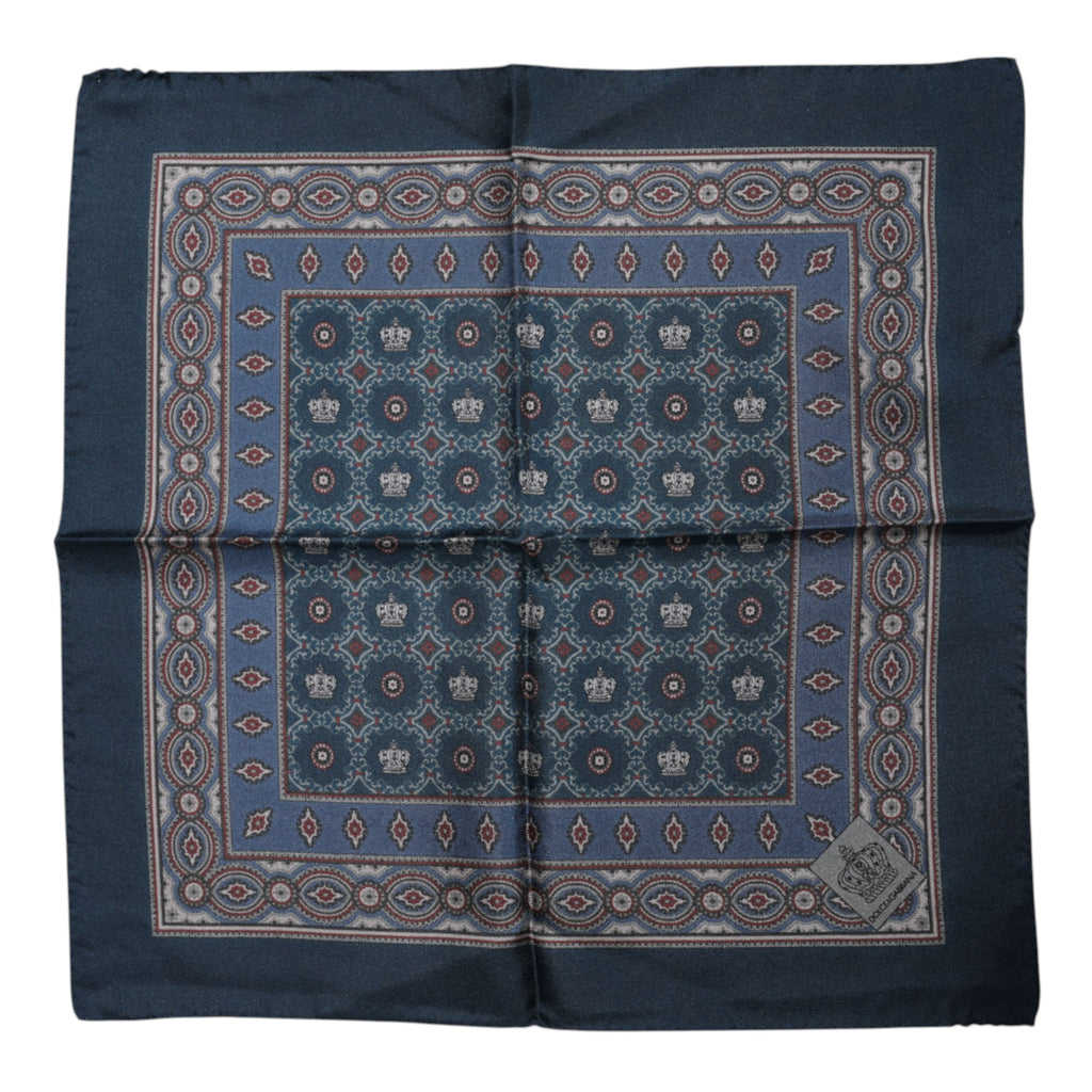 Blau bedrucktes quadratisches Seidenfoulard für Herren