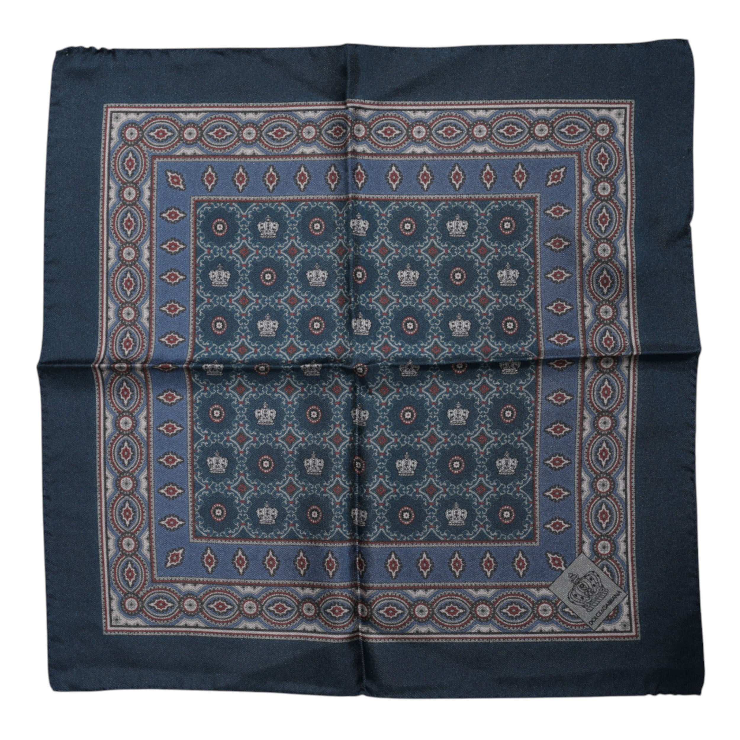 Blau bedrucktes quadratisches Seidenfoulard für Herren