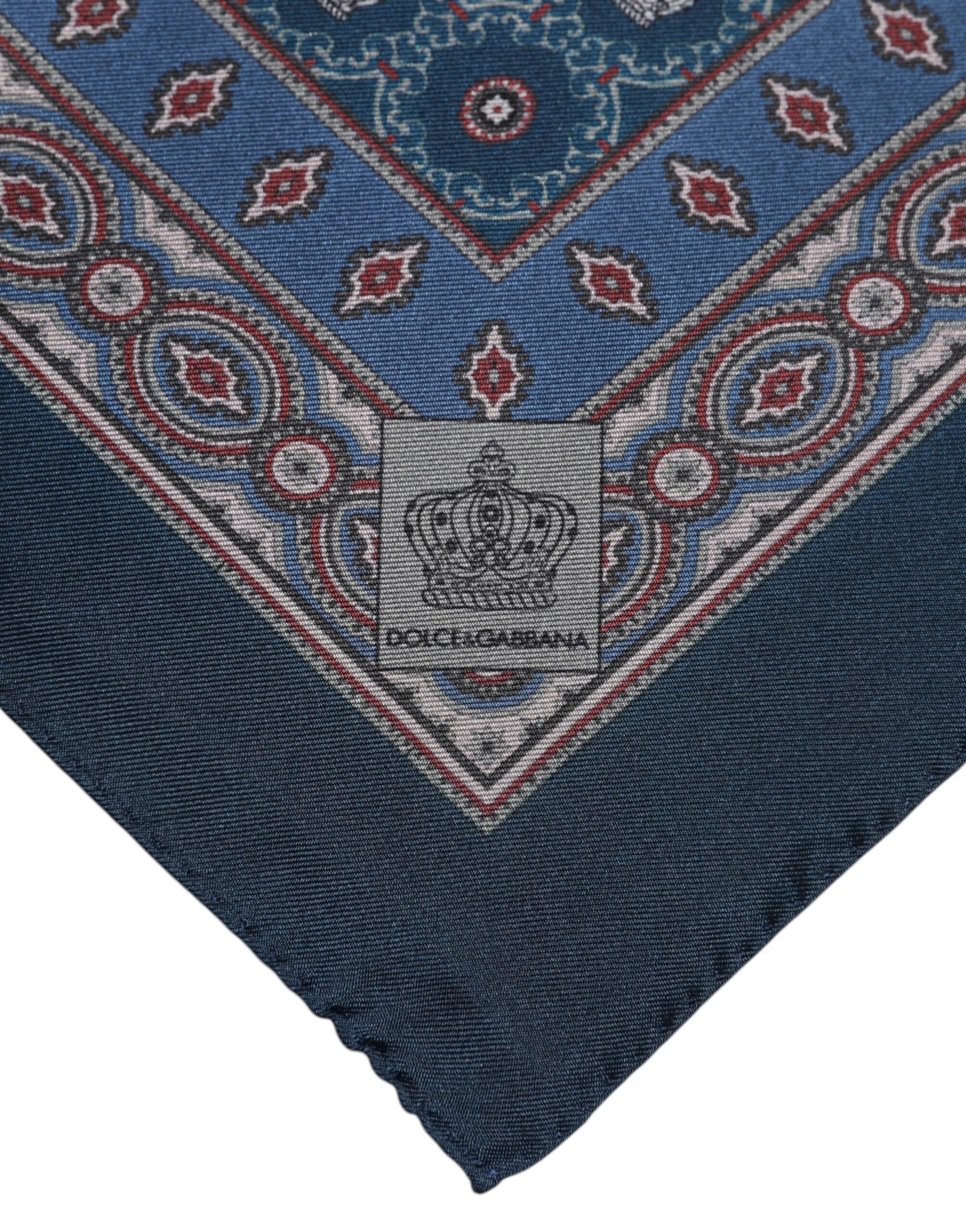 Blau bedrucktes quadratisches Seidenfoulard für Herren