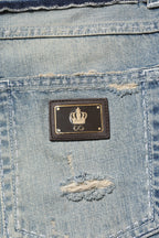 Light Blue Tattered Straight Men Denim Jeans