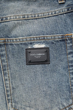 Blue Washed Tattered Straight Fit Denim Jeans
