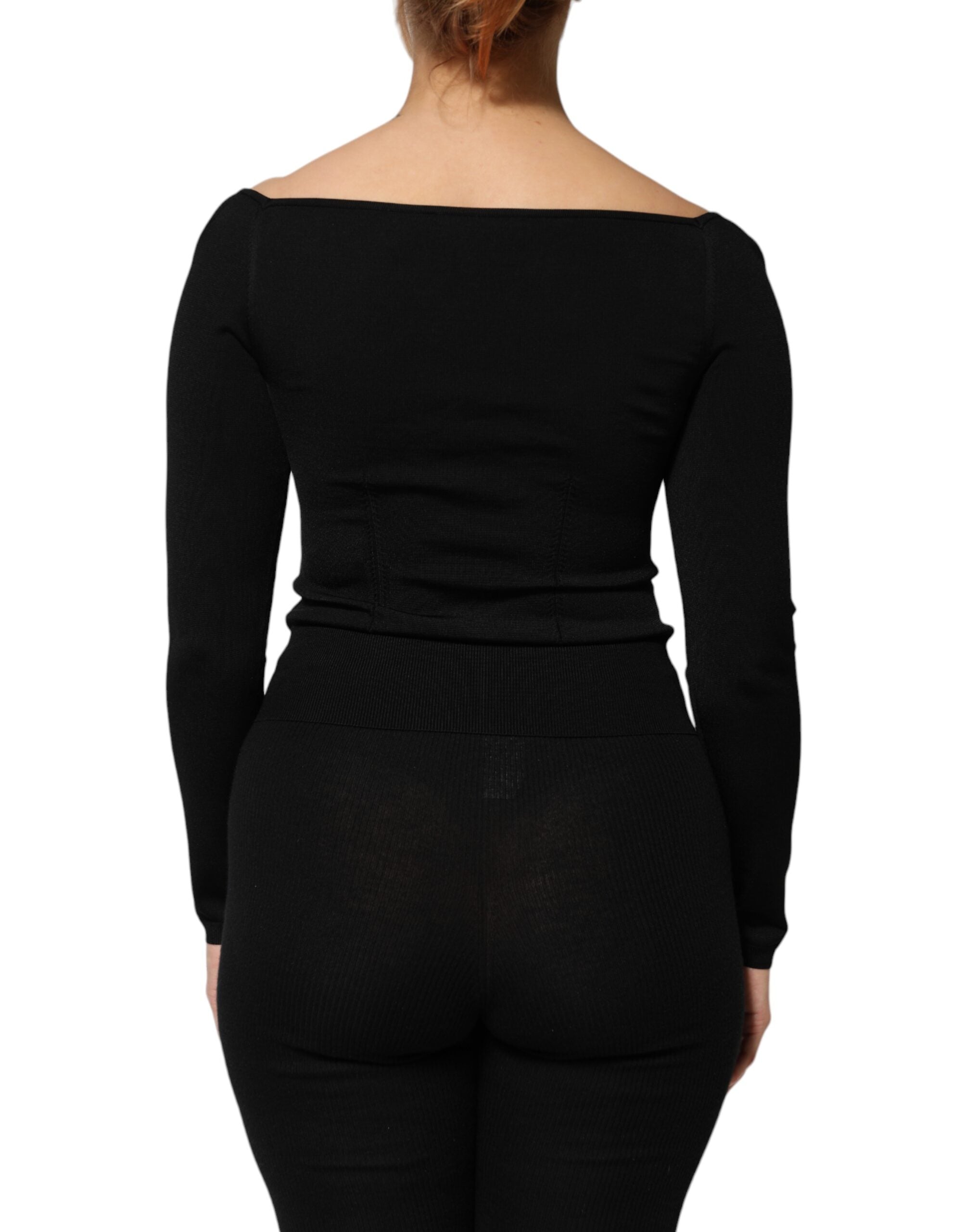Black Viscose Long Sleeve Pullover Blouse Top