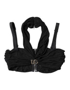 Black Cropped Viscose Halter Bustier Top