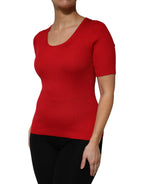 Rotes Rundhals-Kurzarm-Pullover-Oberteil