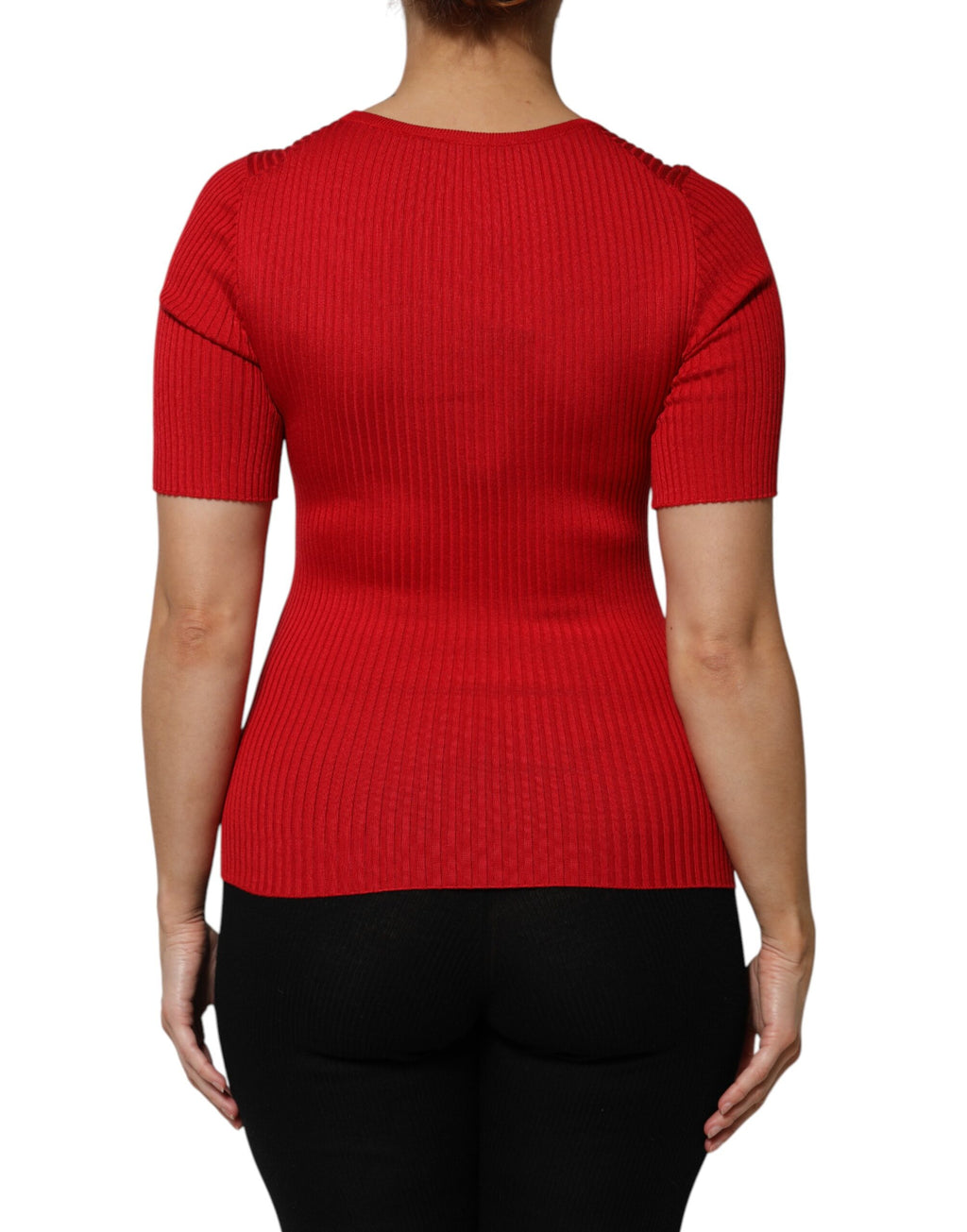 Rotes Rundhals-Kurzarm-Pullover-Oberteil