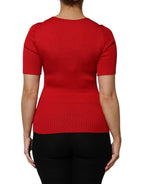 Rotes Rundhals-Kurzarm-Pullover-Oberteil