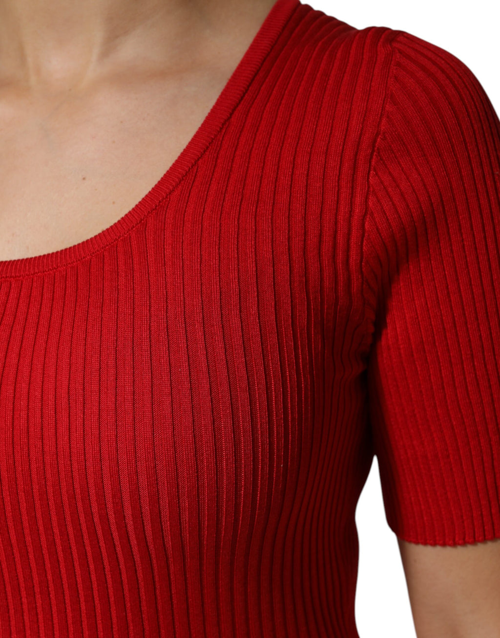 Rotes Rundhals-Kurzarm-Pullover-Oberteil