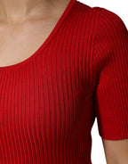 Rotes Rundhals-Kurzarm-Pullover-Oberteil