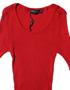 Rotes Rundhals-Kurzarm-Pullover-Oberteil