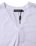 Weißes Baumwoll-T-Shirt mit kurzen Ärmeln und V-Ausschnitt