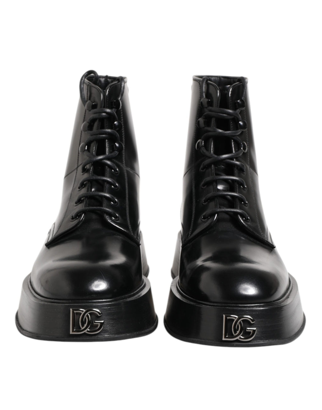 Stivaletti con logo in pelle nera con lacci