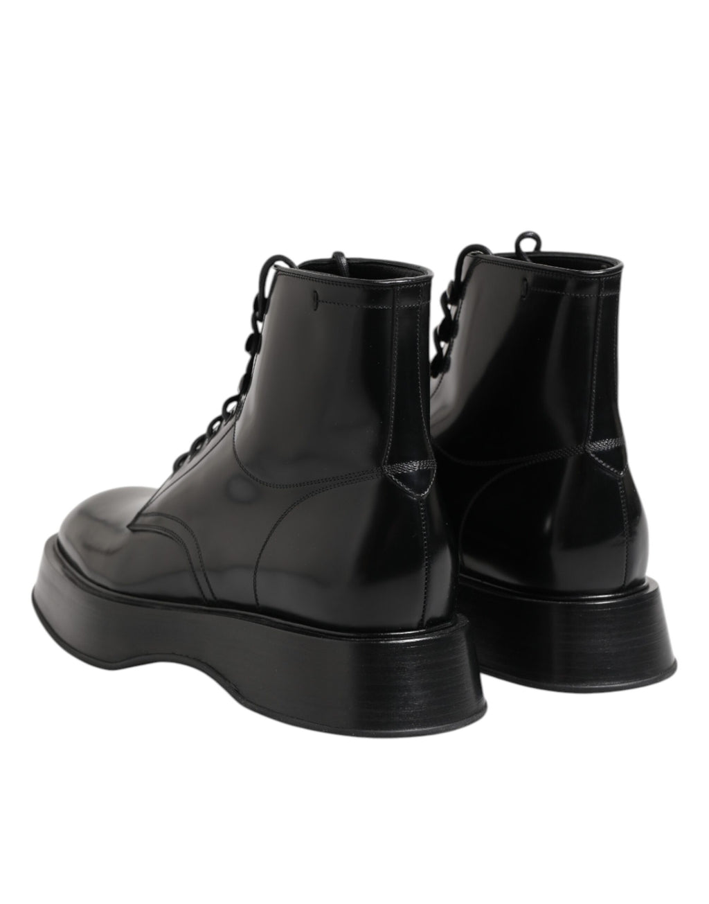 Stivaletti con logo in pelle nera con lacci